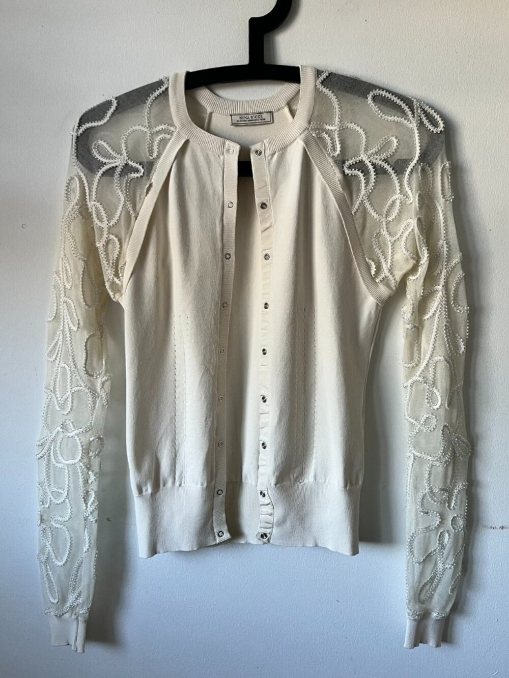 Nina Ricci Paris Off White Silk Blend Knit Cardigan XXS US 0New